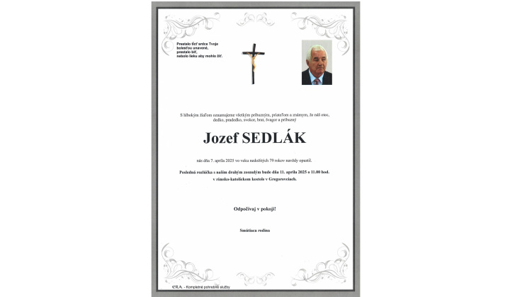 Smútočné oznamy / Jozef Sedlák - foto