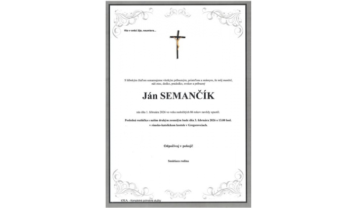Smútočné oznamy / Ján Semančík - foto