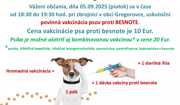 Fotka - Vakcinácia psov proti besnote v obci Gregorovce