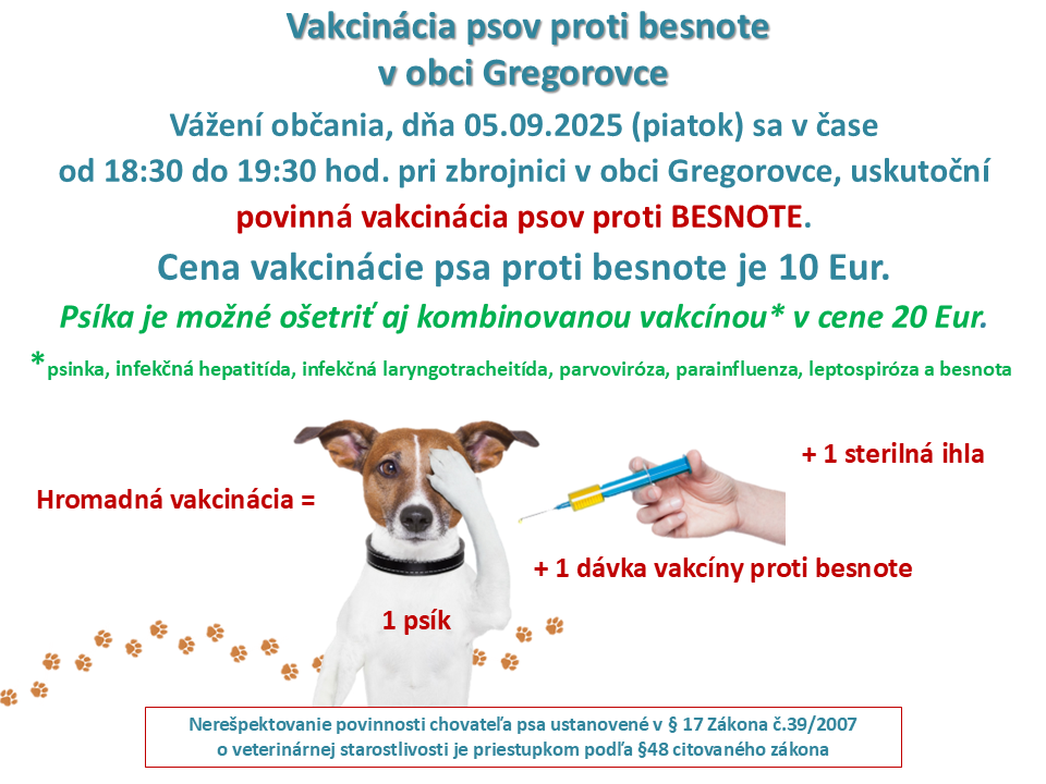 Fotka - Vakcinácia psov proti besnote v obci Gregorovce